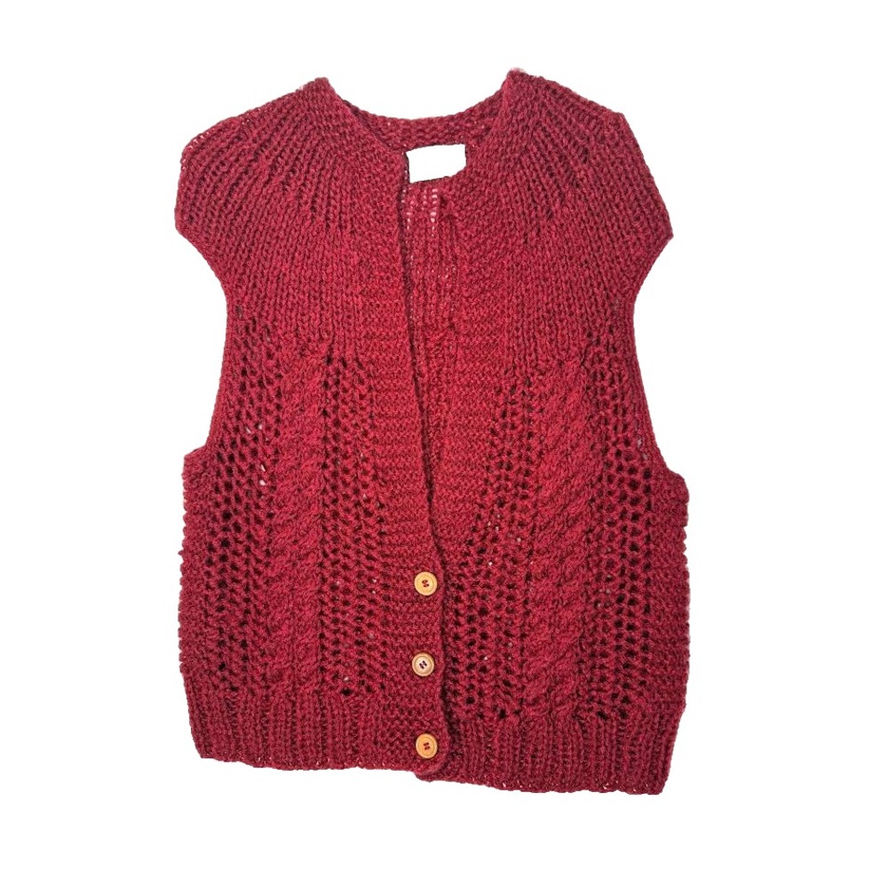 Vintage Tres-Elle Vest Women's Size Small Red Cable Knit Granny Classic 90s